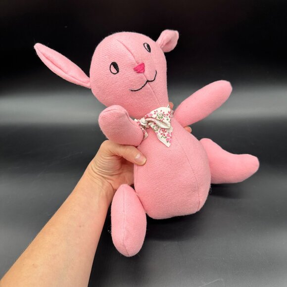 Handmade Pink Stuffed Bunny Rabbit Plush Animal Kitschy Cottage Vintage Floral - Picture 7 of 8